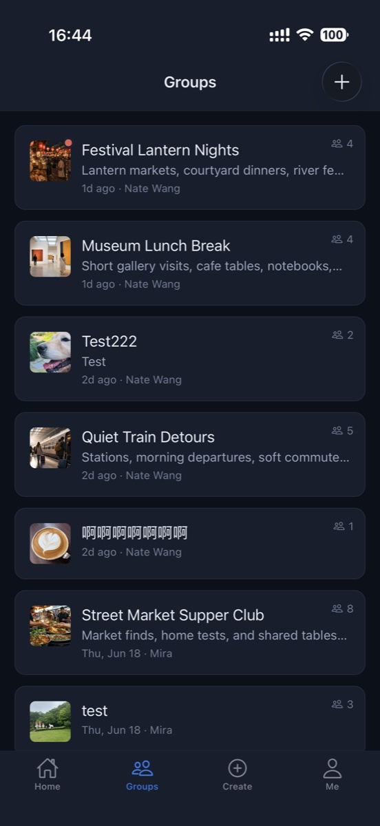 MemoCove Groups screen